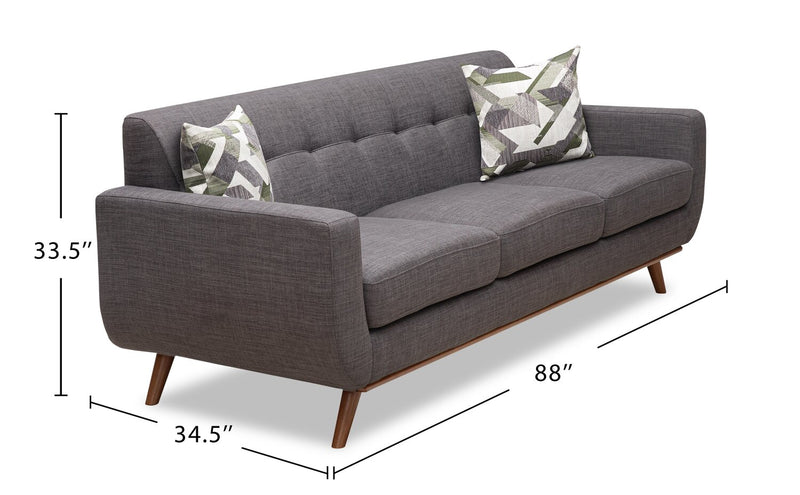 Freeman Linen-Look Fabric Sofa - Charcoal 