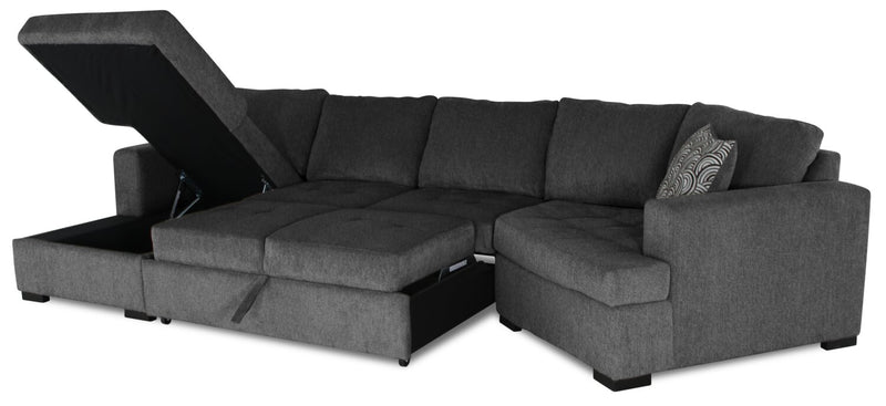 Legend 3-Piece Right-Facing Chenille Cuddler Sleeper Sectional with Chaise - Pepper 