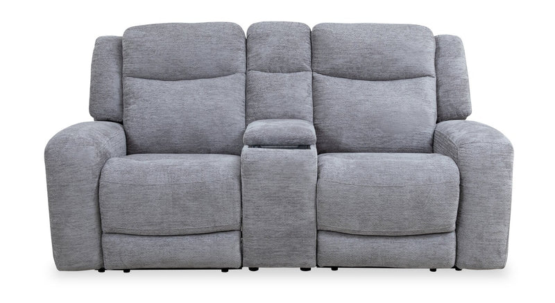 Atlantis 72\" Dove Grey Fabric Power Reclining Loveseat with Dual Cupholders, Storage Console and USB Port 