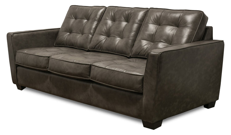 Clare 85\" Genuine Leather Sofa with Button Tufting – Charcoal 