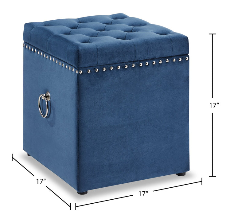 Yukon Square Velvet Storage Ottoman - Navy