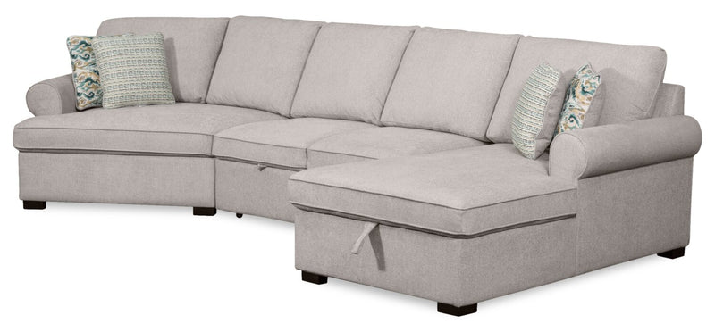 Scott Living Haven 3-Piece Left-Facing Chenille Fabric Cuddler Sleeper Sectional with Storage Chaise - Grey