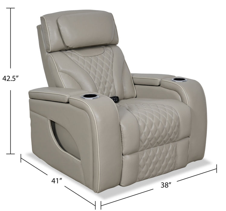 Elite 38\" Genuine Leather Massage Power Reclining Chair with Power Headrest and Storage Armrests - Grey 
