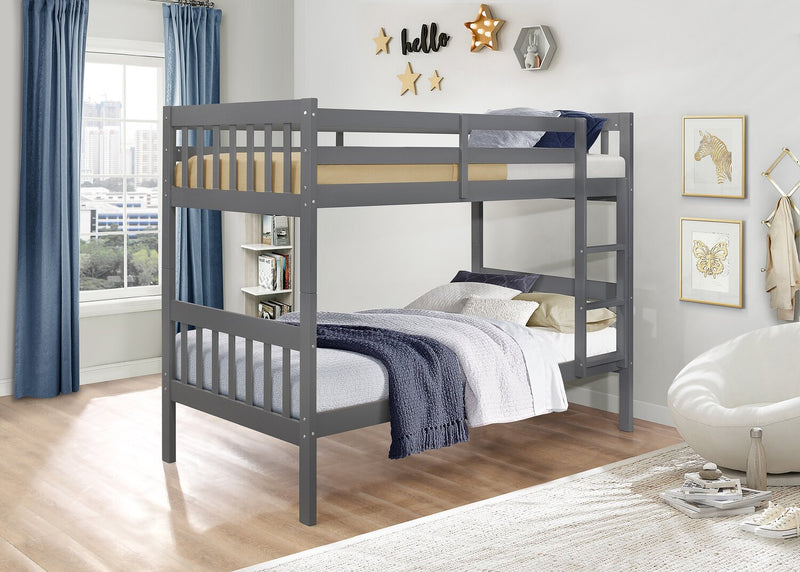 Miko Bunk Bed with Ladder & Guard Rail for Kids, Grey - Twin/Twin 