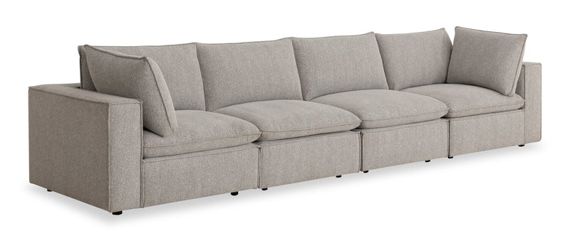 Fusion Modular 4-Piece Silver Grey Chenille Fabric Sectional with Removable Feather Down Back Cushions