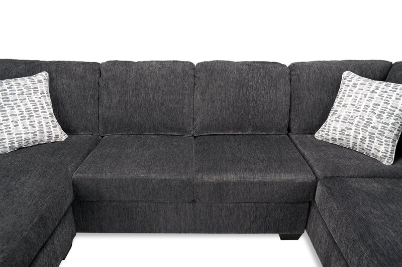 Made in Canada Morgan 2-Piece Right-Facing Chenille Fabric Wrap Sectional with Accent Pillows - Grey