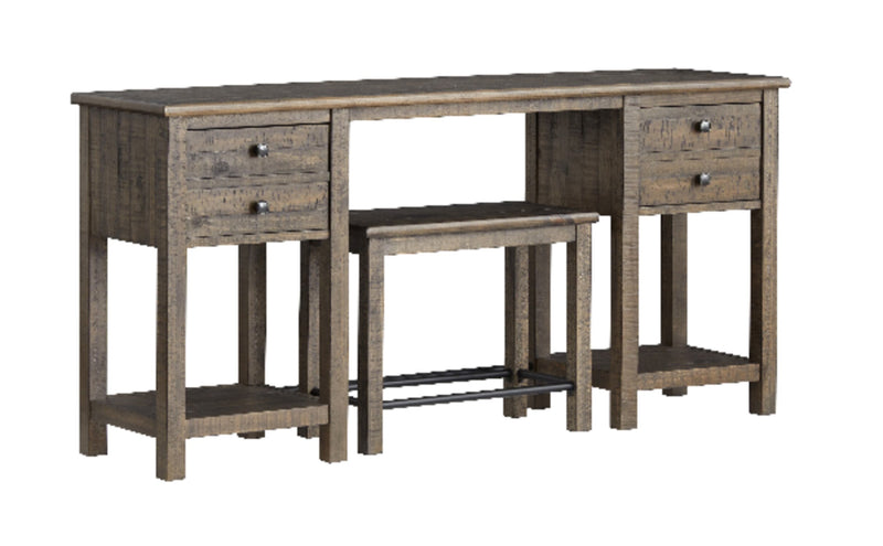 Edwin 64” Country Pine Sofa Table with Storage and Stool - Homestead Brown