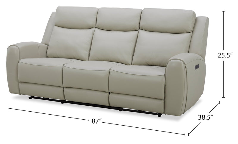 Reign 87\" Deltona Moonshine Taupe Top-Grain Genuine Leather Power Reclining Sofa with USB Port