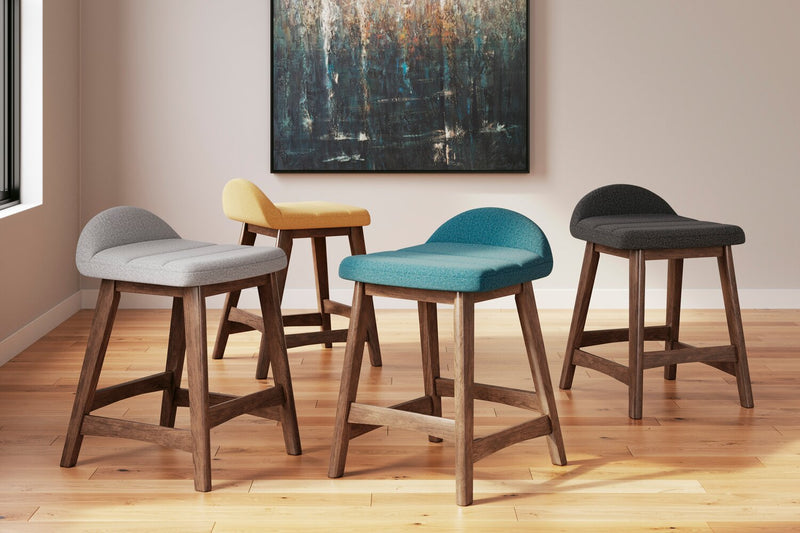 Jovi Counter-Height Stool with Linen-Look Fabric, 24\"H, Wood - Charcoal 