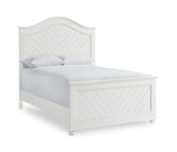 Ella Panel Bed with Headboard & Frame, Chevron Pattern, White - Full Size 