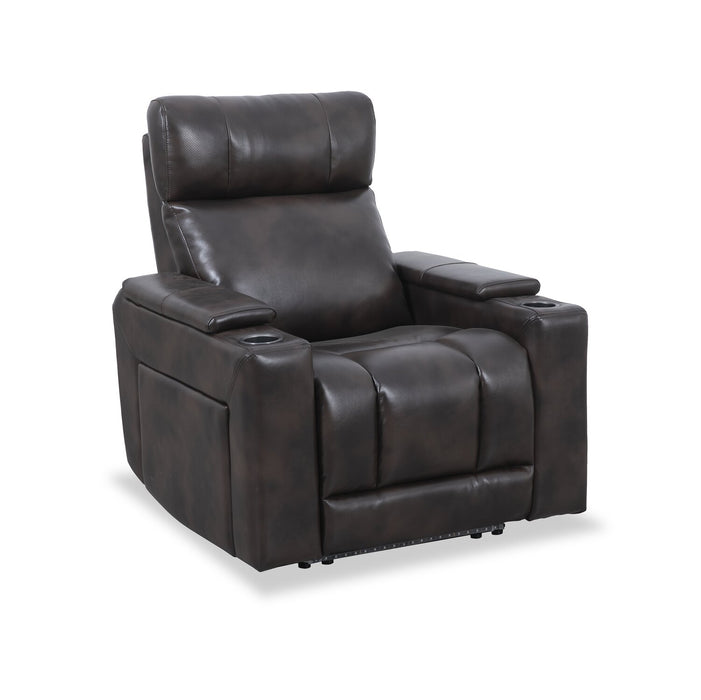 Escape 39\" Power Reclining Chair with Power Headrest and Surround Sound - Dark Brown Leather-Look Fabric