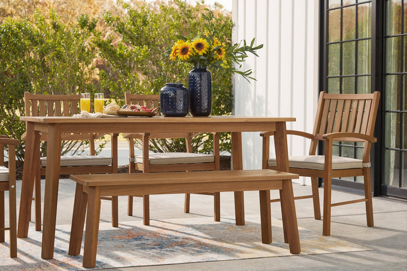 Bern Outdoor Patio Bench - 46\"W, Acacia Wood & Polyrethane Finish - Natural 