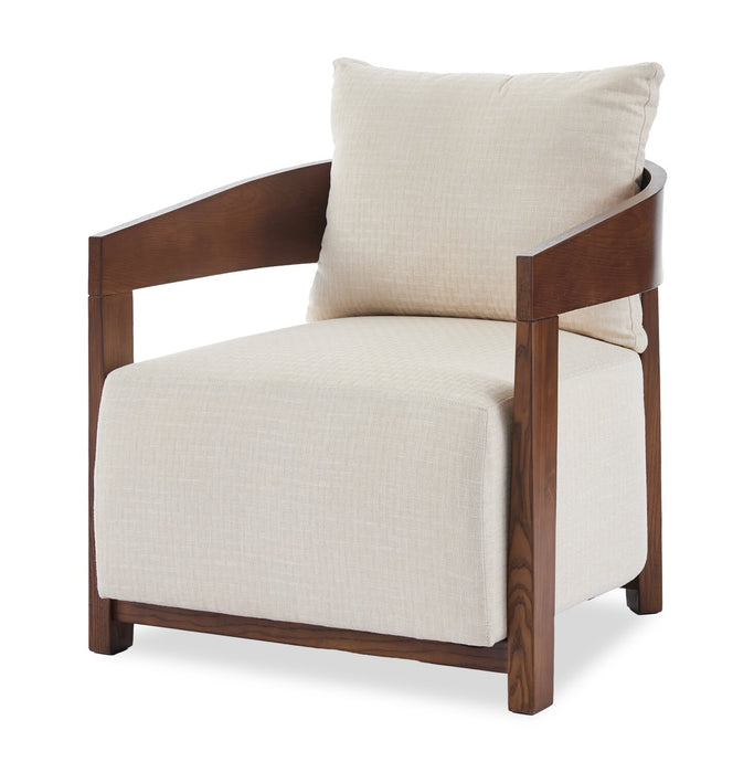 Amor 28.54\" Fabric Accent Chair with Wood Arms and Legs – Taupe