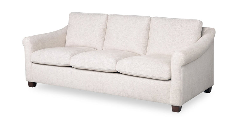 Mallie 84\" Shell White Chenille Fabric Sofa with Rolled Arms and Wood Legs