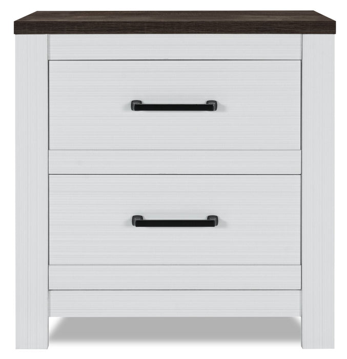 Zoey Bedside 2-Drawer Nightstand, 24.4\"W x 24.9\"H - Two-tone White & Brown 