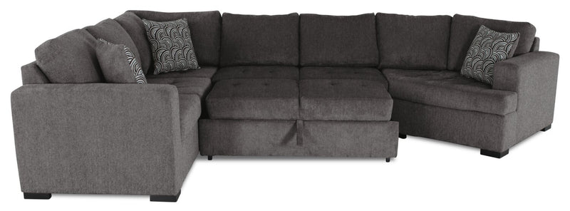Legend 4-Piece Right-Facing Chenille Cuddler Sleeper Sectional - Pewter