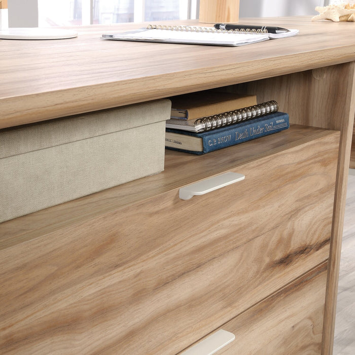 Harrison 65.35\" L-shaped Desk with Two Drawers – Kiln Acacia 