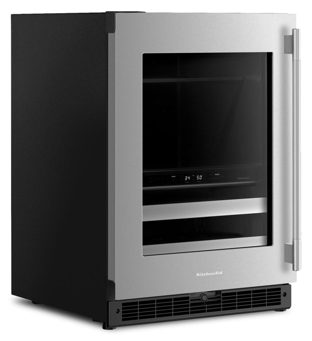 KitchenAid 24\" Beverage Centre with Wood-Front Racks – Black and Stainless Steel - KUBL524SSB