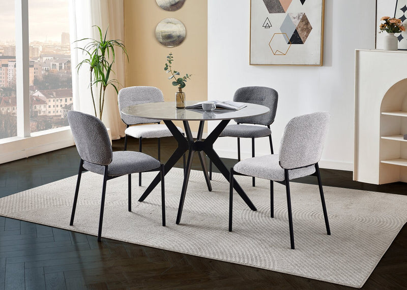 Luka Dining Table with Sintered Stone Top, Metal Base - 43.5\"W Round – White
