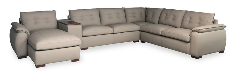 Raya 5-Piece Genuine Leather Modular Left-Facing Sectional - Stone