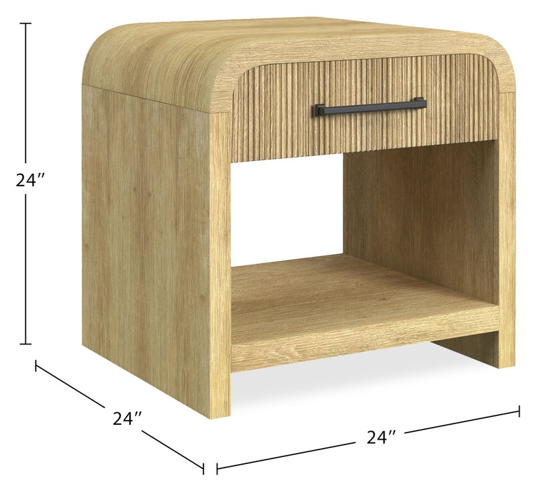 Lenore 24” Modern End Table with Storage, Shelf and USB Port - Natural