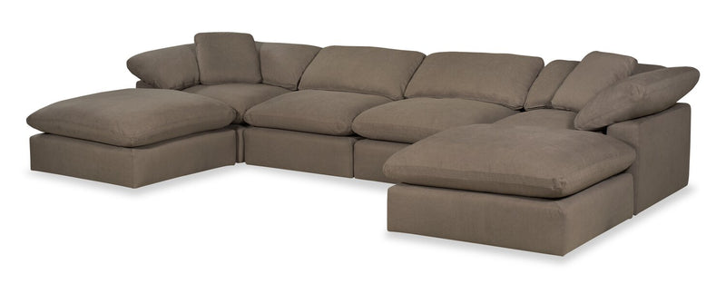 Eclipse Modular 6-Piece Linen-Look Fabric Sectional with Ottomans and Reversible Feather Down Cushions - Slate Grey 
