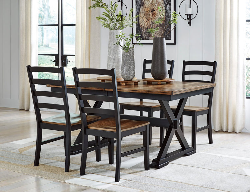 Raven Dining Chair, Slat-Back - Two-Tone Black & Brown