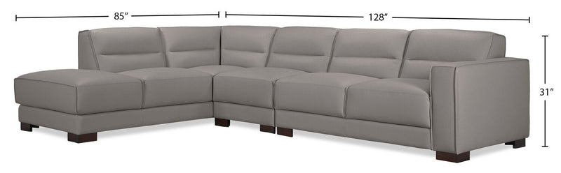 Citadel 3-Piece Left-Facing Top-Grain Genuine Leather Sectional with Wood Legs - Grey 