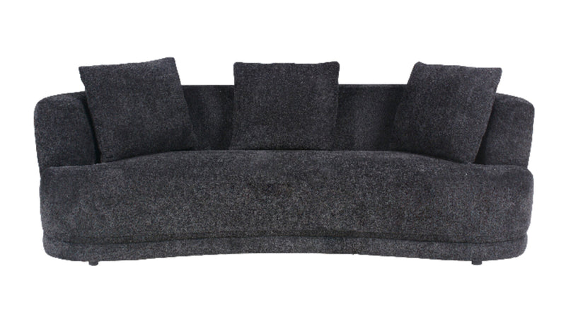 Primo Moon 91\" Wooly Raven Black Fabric Curved Sofa with Accent Pillows