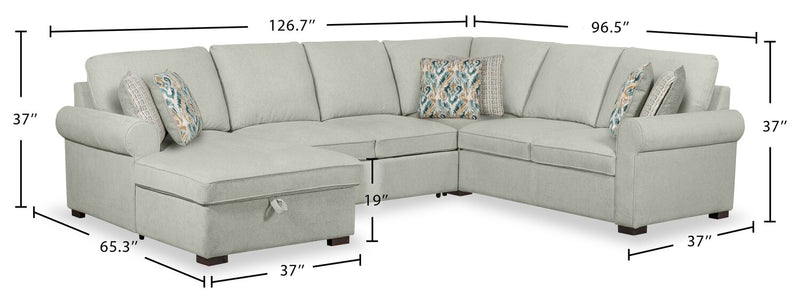 Haven 4-Piece Chenille Left-Facing Sleeper Sectional - Seafoam