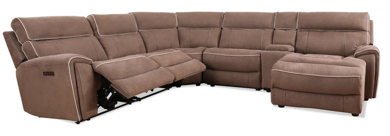 Cindy Crawford Home Newport 6-Piece Right-Facing Faux Suede Power Reclining Sectional - Taupe
