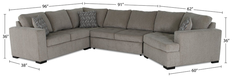 Legend 4-Piece Right-Facing Chenille Cuddler Sleeper Sectional - Platinum 