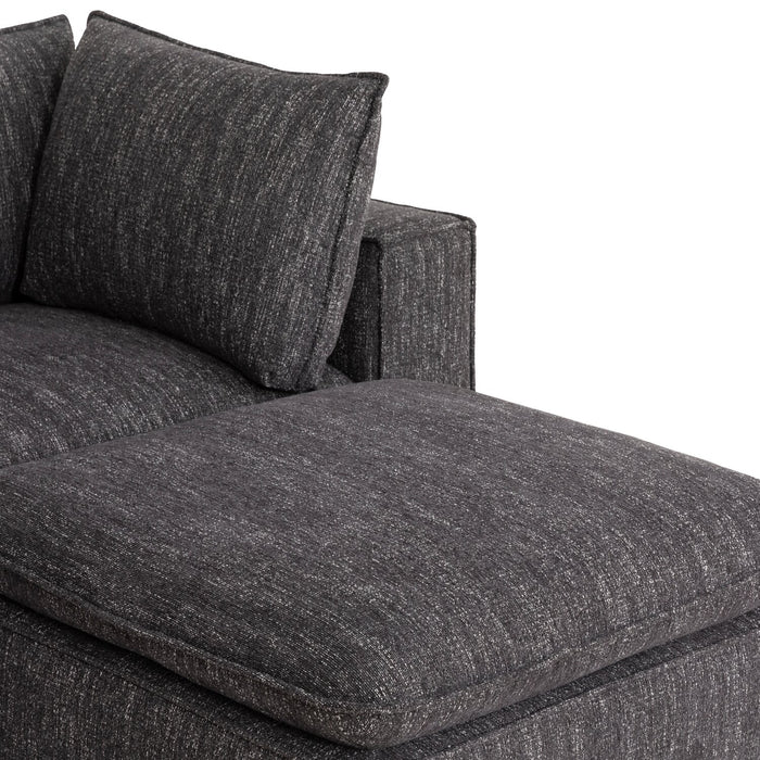 Fusion Modular 4-Piece Charcoal Grey Chenille Fabric Sectional with Feather Down Cushions and Ottoman