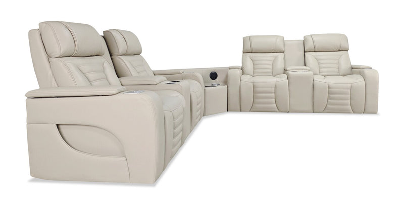 Zen 3-Piece Apricot Faux Leather Power Reclining Massage Sectional with Two Refrigerator Consoles