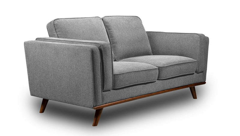 Kort & Co. Kassia 65.4\" Linen-Look Fabric Loveseat with Wood Base and Legs - Grey 