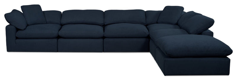 Eclipse Modular 6-Piece Linen-Look Fabric Pit Sofa Sectional with Reversible Feather Down Cushions - Navy Blue 