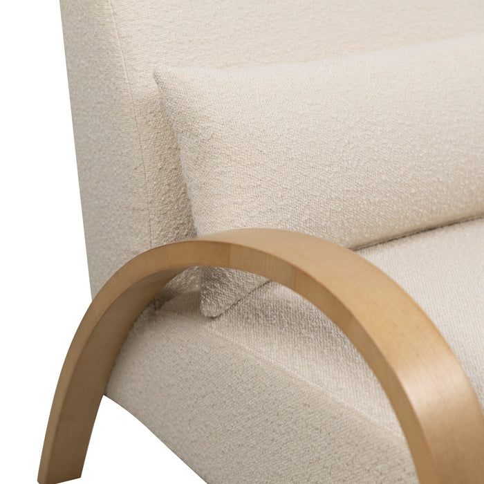 Loft 27.55\" White Boucle Fabric Accent Chair with Accent Pillow and Wood Armrests and Legs