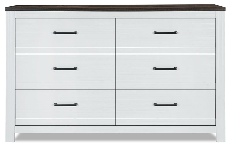 Zoey Bedroom 6-Drawer Dresser, 58.3\"W x 37.1\"H - Two-tone White & Brown 