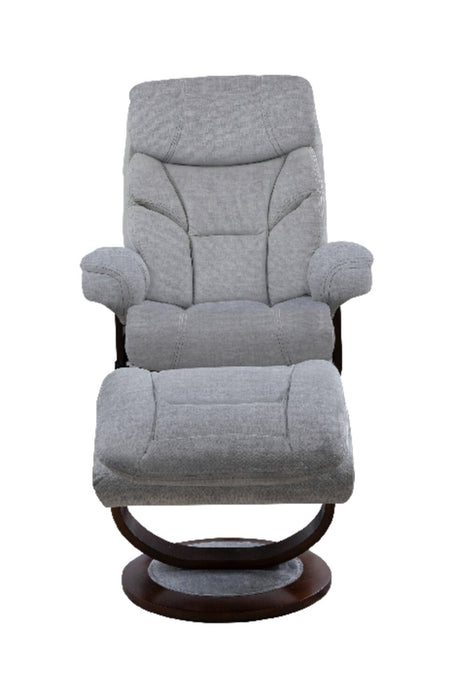 Easton 33.5\" Silver Grey Chenille Fabric Stress Free Swivel Reclining Chair with Footrest