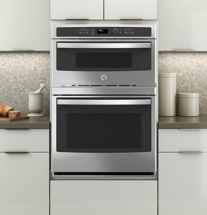 GE 30\" 6.7 Cu. Ft. Electric Wall Oven with Microwave and True European Convection - Stainless - JT38… 