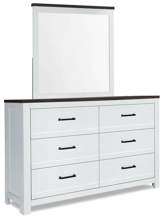 Zoey 5pc Bedroom Set with Bed, Dresser & Mirror, Two-tone White & Brown - King Size 