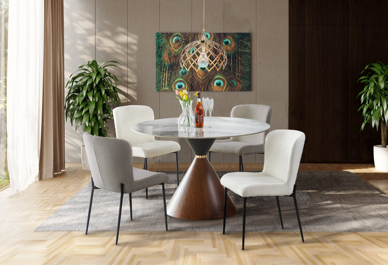 Alwin Dining Table with White Sintered Stone Top, 47.25\"W Round - White & Brown