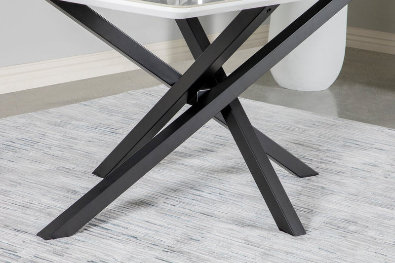Bari 5pc Dining Set with Table & 4 Grey Swivel Chairs, Marble-Look Ceramic Top, Metal, 63\"W 