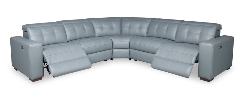 Geneva 3-Piece Pool Blue Genuine Leather Power Reclining Sectional with Power Headrests and USB Port