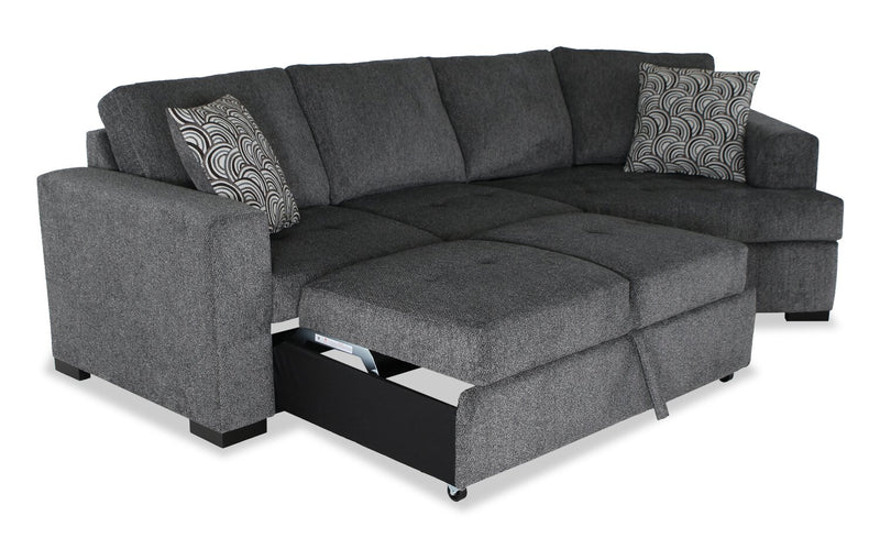 Made in Canada Legend 2-Piece Right-Facing Chenille Fabric Cuddler Sleeper Sectional - Pepper Grey