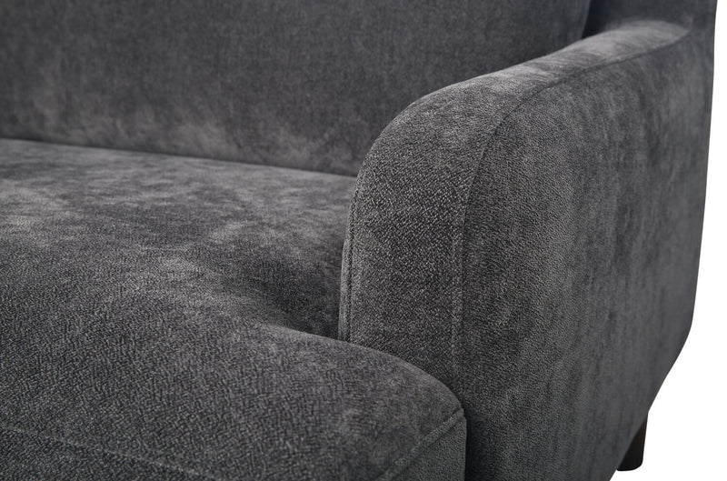 Jorja 3-Piece Granite Grey Chenille Fabric Sectional with Wood Legs and Six Accent Pillows