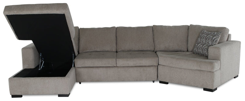 Legend 3-Piece Right-Facing Chenille Cuddler Sleeper Sectional with Chaise - Platinum 