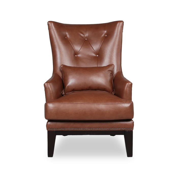 Haden 30\" Genuine Leather Accent Chair with Wood Base and Nailhead Trim - Sidekick Cobblestone Brown