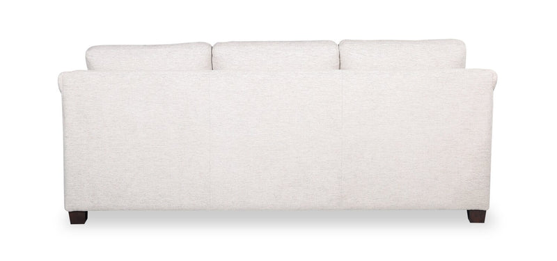 Mallie 84\" Shell White Chenille Fabric Sofa with Rolled Arms and Wood Legs