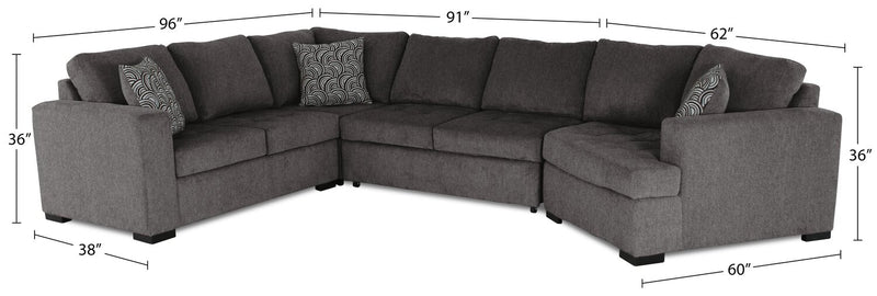 Legend 4-Piece Right-Facing Chenille Cuddler Sleeper Sectional - Pewter
